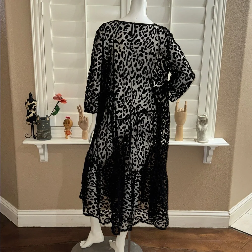 MASAI COPENHAGEN Otilo Leopard Velvet Jacquard Sheer Mesh Midi Dress